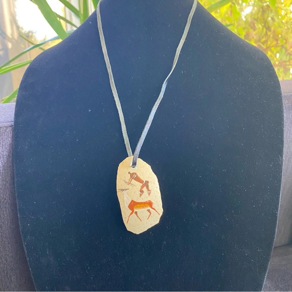 Handpainted Ostrich Egg Tribal  Necklace - South Africa - Picture 3 of 12